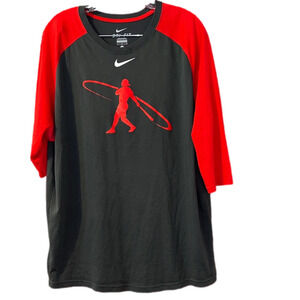 Men’s Nike Dri-Fit Ken Griffey Jr Cotton Blend Logo Tee Shirt Gray Red Large